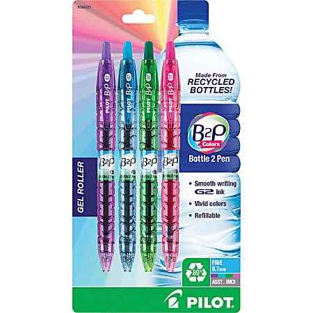 Pilot Bottle to Pen (B2P) B2P BeGreen Fine Point Gel Pens - Fine Point Type - Refillable - Assorted Gel-based Ink - 4 / Pack