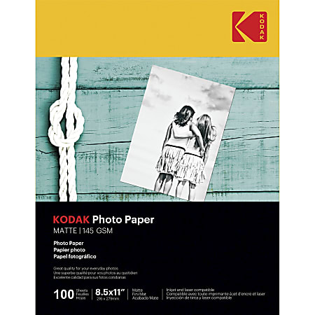 Kodak Inkjet Photo Paper - White - Letter - 8 1/2" x 11" - Matte - 100 / Pack - Smear Proof, Smudge Proof