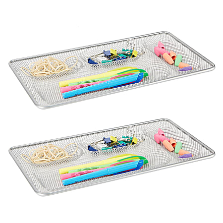 Mind Reader Mesh Desk Drawer Liners, 6-3/4" x 12-1/4", Silver, Set Of 2 Liners