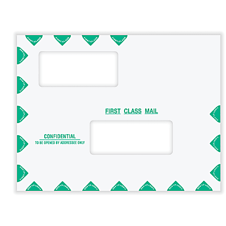 ComplyRight® First Class Double Window Tax Mailer Envelope, Offset Windows, Confidential, Landscape Format, White/Green, Self-Seal, 10" x 13", Pack of 50