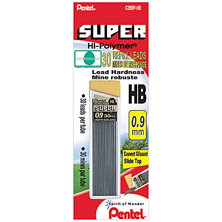 Pentel® HB Lead Refill Economy Pack, 0.9 mm, Black, Pack Of 30 Refills
