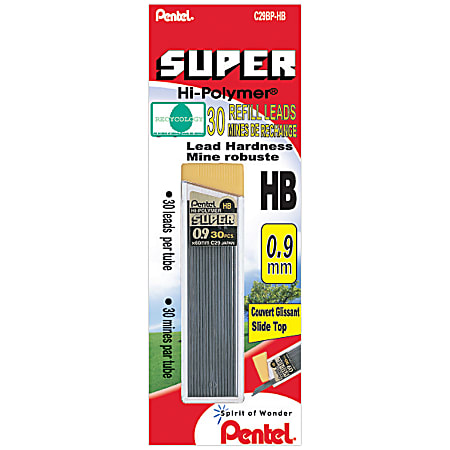 Pentel® HB Lead Refill Economy Pack, 0.9 mm, Black, Pack Of 30 Refills