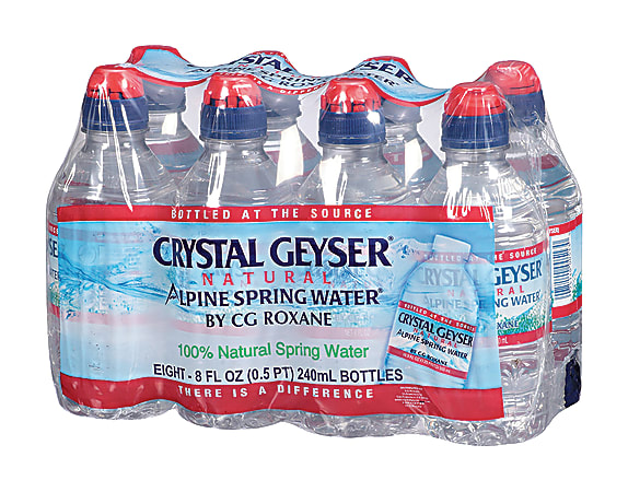 Crystal Geyser Spring Water, With Sport Cap, 8 Oz, Pack Of 8