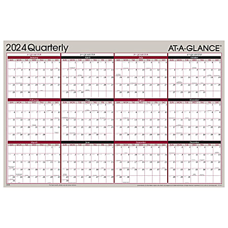 2024 AT-A-GLANCE® Vertical/Horizontal Reversible Erasable Quarterly Wall Calendar, 36" x 24", Tan, January to December 2024, A123