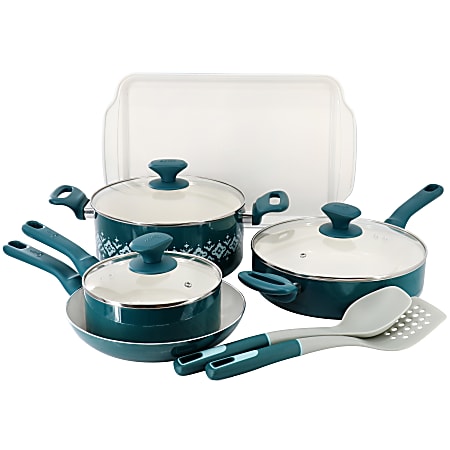 Spice By Tia Mowry 10-Piece Aluminum Ceramic Nonstick Cookware Set, Teal