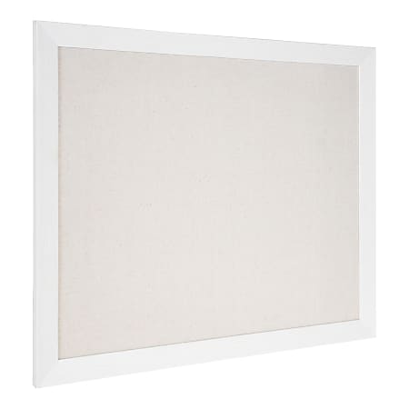 DesignOvations Beatrice Non-Magnetic Framed Linen Fabric Pinboard, 27” x 33", Beige, White Plastic Frame