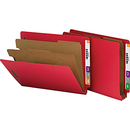 Nature Saver End-Tab Classification Folders, Letter Size, 2 Dividers, 100% Recycled, Red, Box Of 10