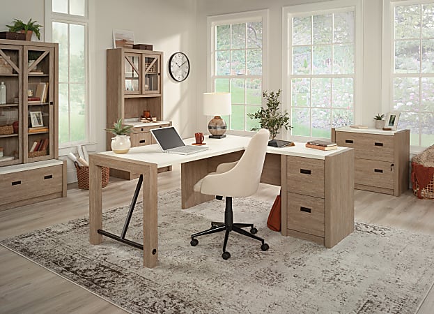 Sauder Dixon City 66 W L Shaped Computer Desk With Drawers Brushed