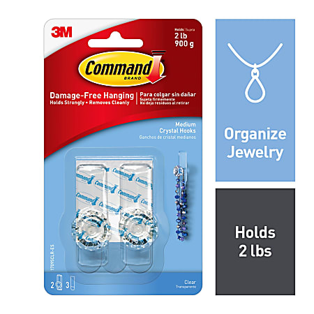 3M Command Damage Free Removable Crystal Plastic Knob Hook 2 Lb