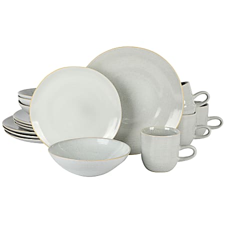 Laurie Gates Ravenna 16-Piece Round Stoneware Dinnerware Set, Gray
