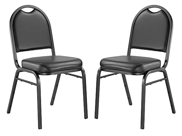 National Public Seating Dome-Back Padded Vinyl Seat, Stacking Banquet Chair, 16" Seat Width, Black Seat/Black Frame, Quantity: 2