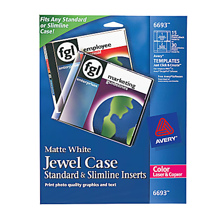 Avery® Color Laser CD/DVD Jewel Case Inserts, Pack Of 15