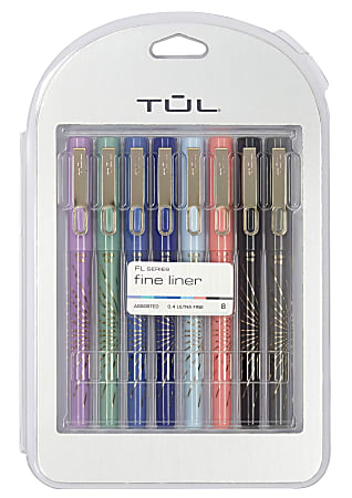 TUL® Fine Liner Felt-Tip Pens, Ultra Fine, 0.4 mm, Assorted Regular Barrel Colors, Assorted Ink Colors, Pack Of 8 Pens