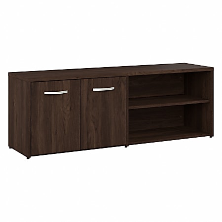 Bush® Business Furniture Hybrid Low Storage Cabinet With Doors And Shelves, 21-1/4”H x 59-3/16”W x 15-3/4”D, Black Walnut, Standard Delivery