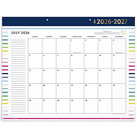 Simplified by Emily Ley for AT-A-GLANCE® Academic 2026-2027 Monthly Desk Pad Calendar, Happy Stripe, Standard, 17" x 21 3/4"