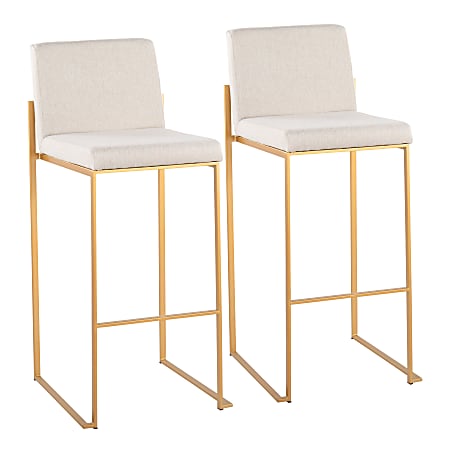 LumiSource Fuji High-Back Bar Stools, Beige/Gold, Set Of 2 Stools