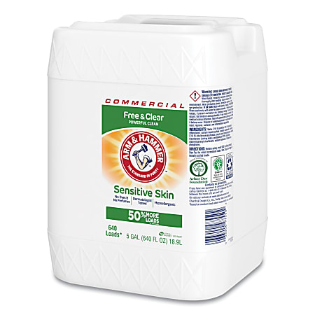 Arm & Hammer™ HE Compatible Liquid Detergent, Unscented, 640 Loads, Free and Clear Scent, 5 gal Jug