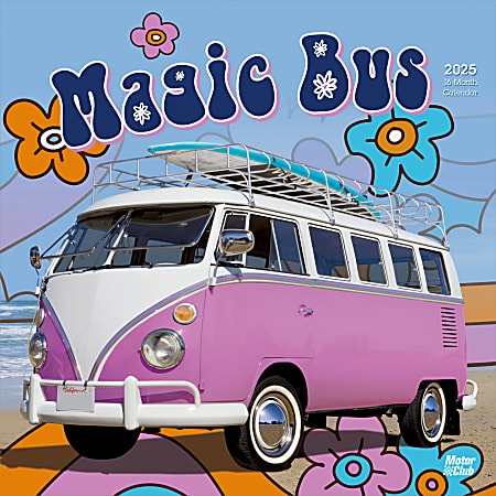 2025 BrownTrout Magic Bus Monthly Plastic-Free Square Wall Calendar, 12" x 12", Cars and Trucks, January to December 2025, 9781975479626