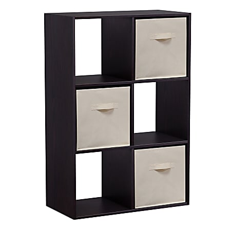 Homestar North America 6-Cube Bookcase With Bins, Dark Brown
