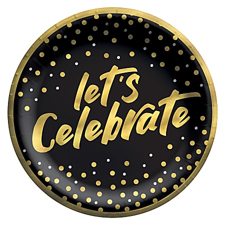 Amscan Confetti Wishes Dessert Paper Plates 6 34 BlackGold Pack Of