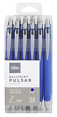 Office Depot® Brand Pulsar Advanced Ink Ballpoint Pens, Conical/Medium Point, 0.8 mm, Blue Barrels, Blue Ink, Pack Of 12