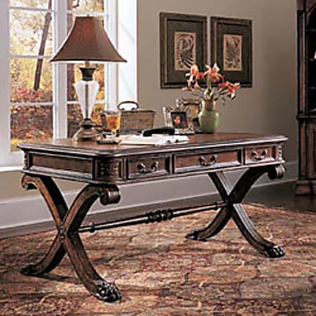 Cole Office Purdue X-Base Writing Desk, 31"H x 60"W x 36"D, Cherry/Gold