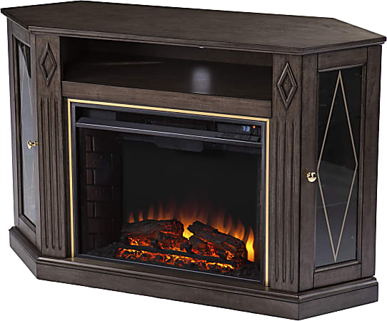 SEI Furniture Austindale Electric Fireplace With Media Storage, 32”H x 47-1/4”W x 15”D, Light Brown/Gold