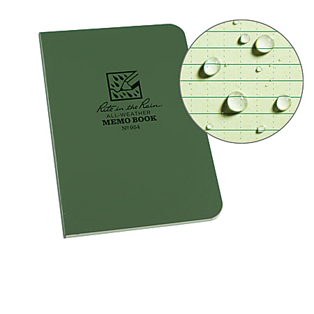 Rite in the Rain Field-Flex Memo Notebook, 3 1/2" x 5", Universal Ruled, 112 Pages (56 Sheets), Green