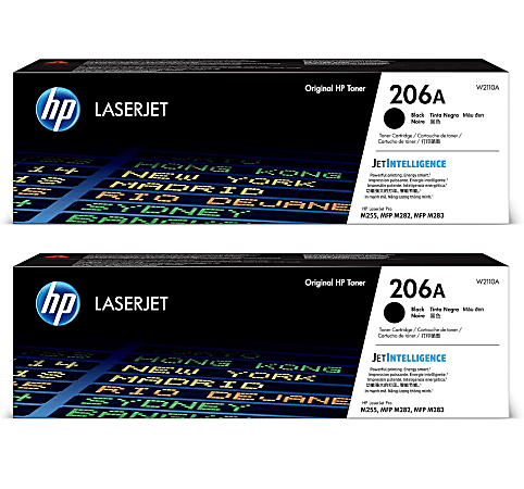 HP 206A Black Toner Cartridges, W2110AD1, Total Qty 2