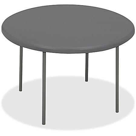 Iceberg IndestrucTable TOO Folding Table - For - Table TopRound Top - Four Leg Base - 4 Legs x 2" Table Top Thickness x 60" Table Top Diameter - Indoor, Outdoor - Charcoal, Powder Coated - High-density Polyethylene (HDPE), Steel - 1 Each