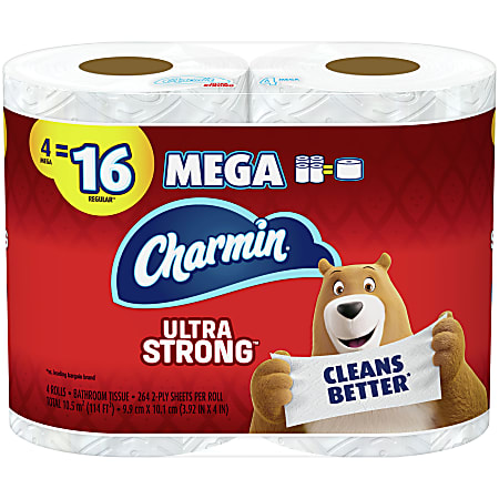 Charmin Ultra-Strong 2-Ply Toilet Paper, 264 Sheets Per Roll, Pack Of 4 Mega Rolls