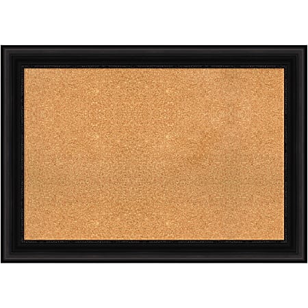 Amanti Art Non-Magnetic Cork Bulletin Board, 42" x 30", Natural, Parlor Black Plastic Frame