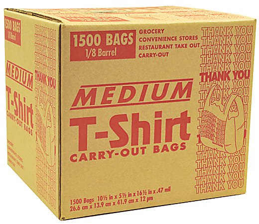 Poly America Thank You Carry-Out T-Shirt Bags, 1/8 Barrel, White, Carton Of 1,500