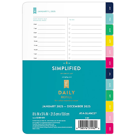 2025 AT-A-GLANCE® Simplified By Emily Ley Weekly Refill, 5-1/2" x 8-1/2", Art & Design, January 2025 To December 2025, EL100-4311