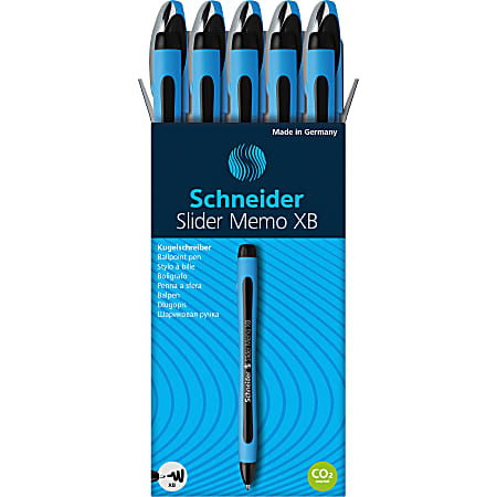 Schneider Slider Memo XB Ballpoint Pens - Extra Broad - 1.4 mm Pen Point Size - Bullet Pen Point Style - Black Ink - Rubberized Barrel - Stainless Steel Tip - 10 / Box