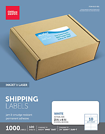 Office Depot® Brand Inkjet/Laser Shipping Labels, White, 2" x 4", Pack Of 1,000