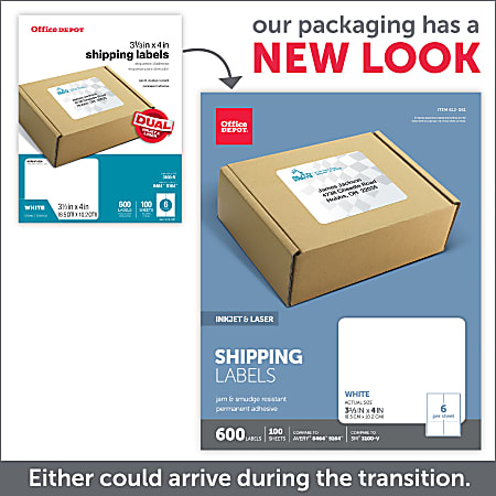 Office Depot Brand InkjetLaser Shipping Labels Rectangle 3 13 x 4 White  Pack Of 600 - Office Depot