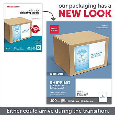 Office Depot Brand InkjetLaser Shipping Labels Rectangle 8 12 x 11