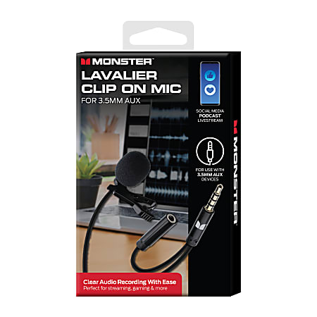 Monster Cable® Lavalier Clip-On Microphone, Aux 3.5 mm, Black