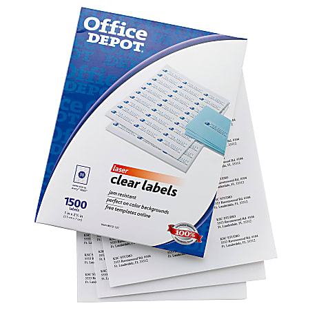 Office Depot® Brand Clear Laser Address Labels, 1" x 2 3/4", Box Of 1,500