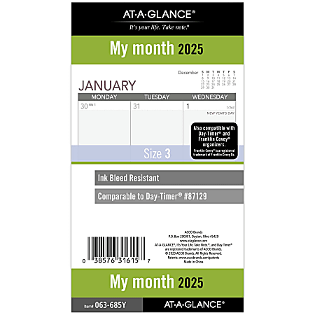 2025 AT-A-GLANCE® Monthly Planner Refill, Portable Size, January to December