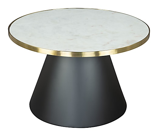Zuo Modern Nuclear Marble And Steel Round Coffee Table, 18-1/8”H x 29-1/2”W x 29-1/2”D, White/Gold/Black