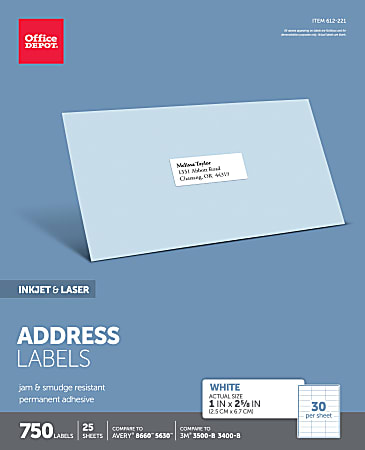 Office Depot® Brand Inkjet/Laser Address Labels, White, 1