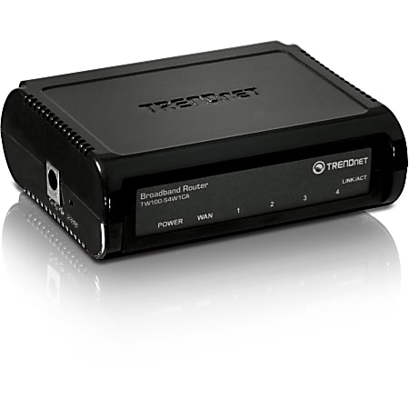 TRENDnet 4-Port Broadband Router, 4 x 10-100 Mbps Half-Full Duplex Switch Ports, Instant Recognizing, Remote Management, MAC Address Control To Allow Or Deny Access, Black, TW100-S4W1CA - 4-Port Broadband Router