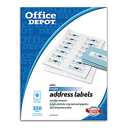 Office Depot® Brand White Inkjet Address Labels, 1 1/3" x 4", Pack Of 350