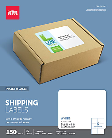 Office Depot® Brand Inkjet/Laser Shipping Labels, White, 3 1/3