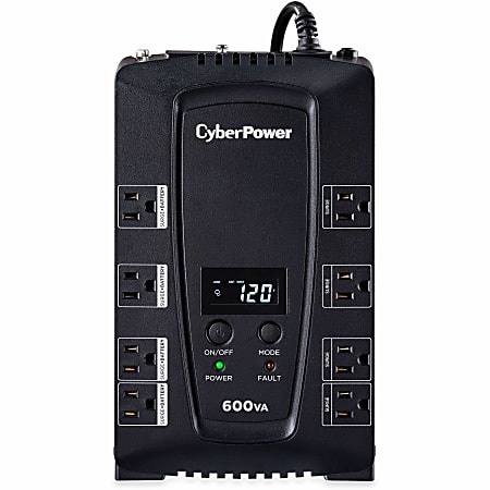 CyberPower® CP600LCD Uninterruptible Power Supply, 8 Outlets, 600VA/340 Watt