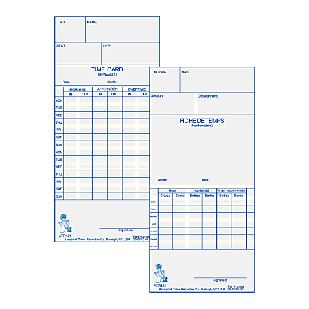 Acroprint Weekly/Bi-Weekly Time Cards For Acroprint ATR120