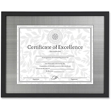 Dax Burns Group Metal Mat Certificate Frame - 14" x 11" Frame Size - Rectangle - Desktop - Brushed Pewter - 1 Each - Wood, Metal - Black