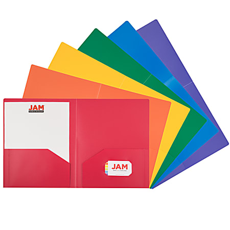 JAM Paper® Heavy-Duty Plastic Presentation Folders, 9-1/2" x 11-1/2", Assorted Fashion, Pack Of 6 Folders